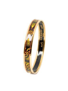 Hermes Enamel Bangle Black Red Gold Plated Bracelet